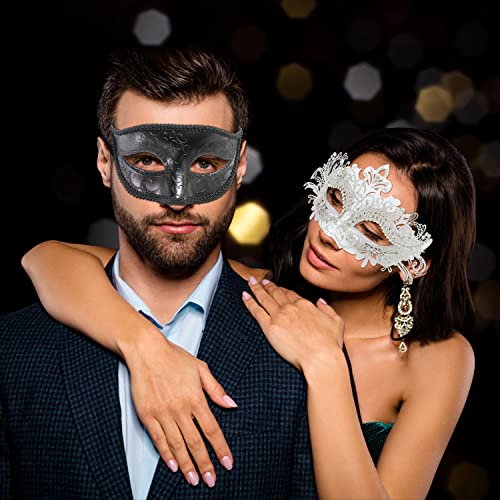 Couple Masquerade Metal Masks Venetian Halloween Costume Mask Mardi Gras Mask Cosplay Party Costume Ball Wedding Party Mask (Black+White) #TOP2