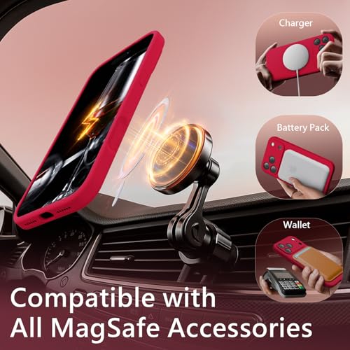 Image of FireNova Magnetic for iPhone 17 Pro Case, Compatible with MagSafe, [Integrated Silicone Camera Control Button] [Camera Protection] Anti-Scratch Microfiber Lining Phone Case, 6.3 inch, Deep Red