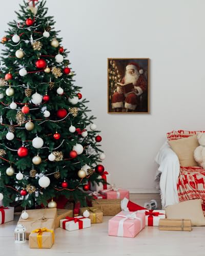 Image of ARPEOTCY Framed Canvas Wall Art, Vintage Christmas Decor, Living Room Retro Santa Picture, Home Winter Decor for Bedroom Bathroom, Cottagecore Xmas Holiday Decorations Gifts, 12x16 Inch