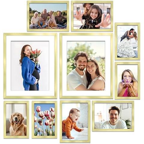 Icona Bay Combo-Sizes Gold Picture Frames Set - 10 PC (Four 4x6, Four 5x7, Two 8x10), Noble Collection Multi-Pack, Modern Professional Design for Wall Gallery Cover