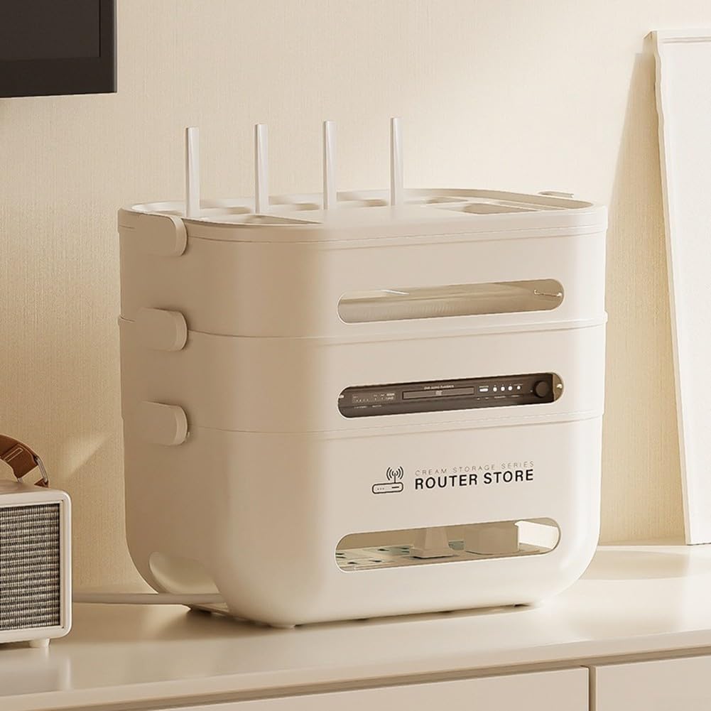 para almacenamiento Router WiFi para soporte Pared Organizador Cables TV Decodificador para estantería Flotante Hogar 32x22x11cm(Four layers)