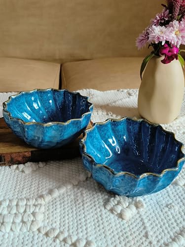 Image of Niyara Ceramic Printed Bowl Set of 2 | Premium Serving Bowls for Snacks, Soup & Desserts | Microwave & Dishwasher Safe (Blue Moroccan)