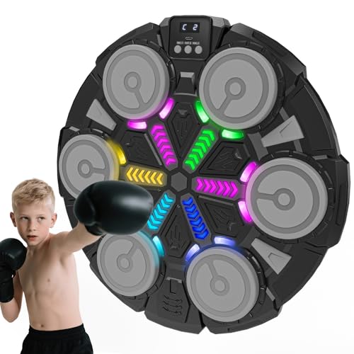 Music Boxing Machine for Kids and Adults,Bluetooth Wall Mounted Punching Pad with Gloves,Rhythm Lights&Two-Player Battle Home Gym Equipment,Sport Toys Gifts for Men Boy Girl Teen 6,7,8,9,10+ Year Old