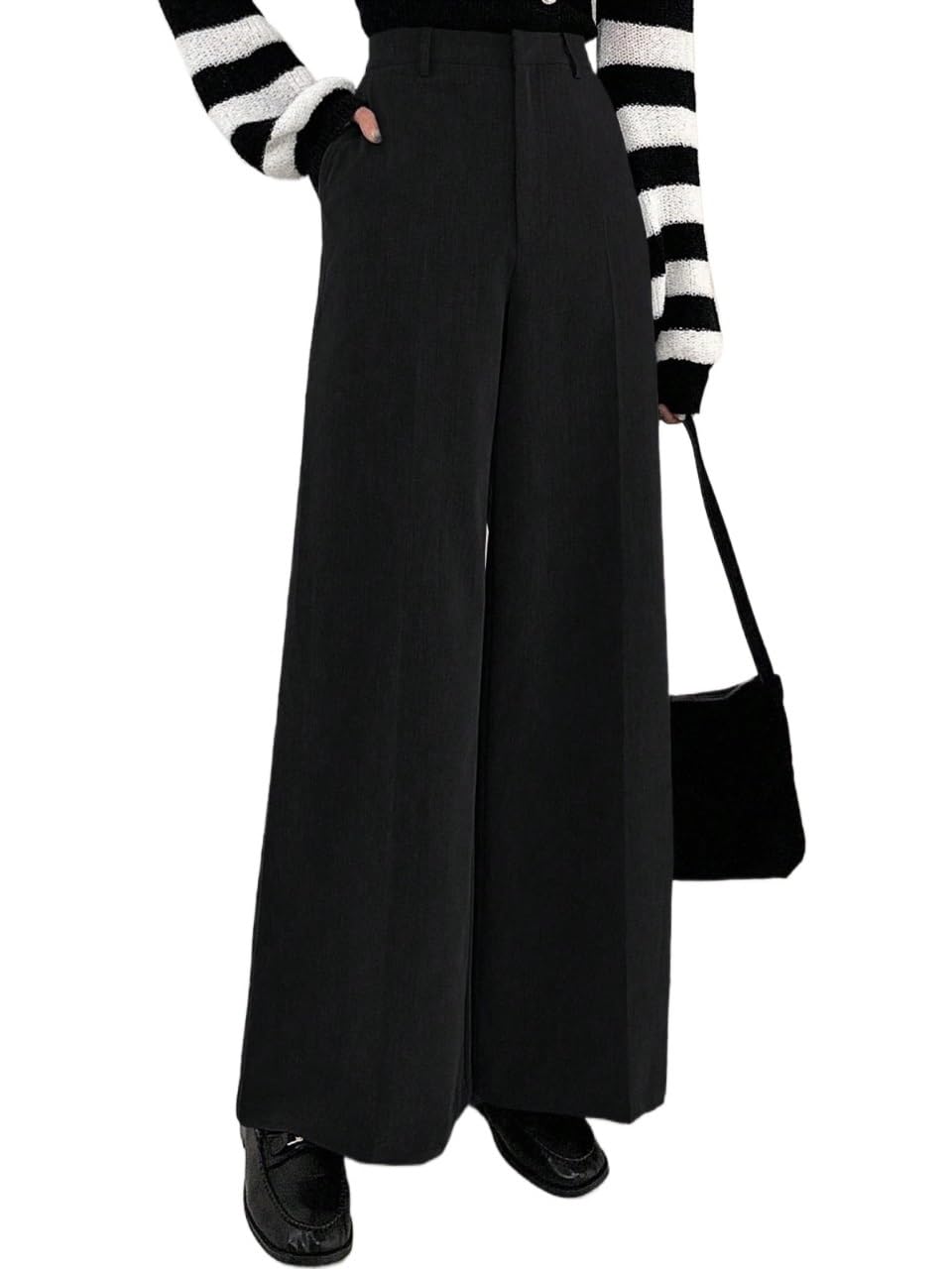 Womens Fall Solid Color Wide Leg Loose Business Casual Pants Trousers