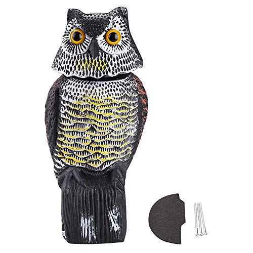Rotating Head Owl Decoy,Protection Repellent Bird Insects Crow Scarer Scarecrow for Garden Decor(voice)