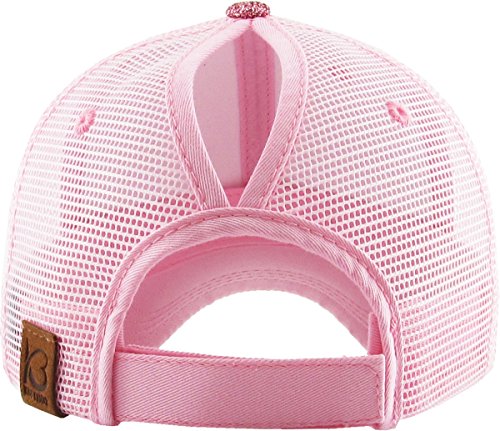 Image of Classic Plain Ponytail Messy High Bun Headwear Adjustable Cotton Trucker Mesh Glitter Hat Baseball Cap