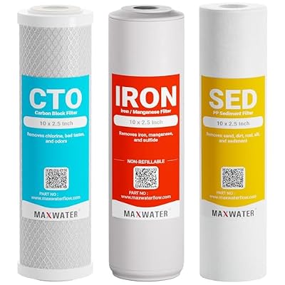 (3 Pack) Max Water Whole House Water Filter Replacement Set Polypropylene Sediment, Iron Manganese, CTO Carbon Water Filters for Standard Whole House Systems