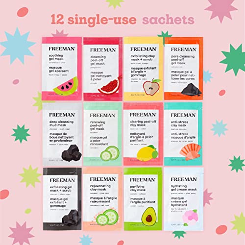 Freeman Limited Edition 12 Days Of Glow Facial Mask Kit, Variety Skincare & Facial Treatment Face Masks, Travel Size, Vegan, 12 Piece Face Mask Gift Set #TOP2