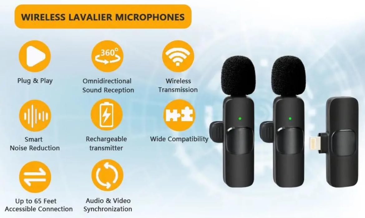 2 Wireless Lavalier Microphone Mini Bluetooth Microphone for use with Iphone and Ipad, Black - Image 2