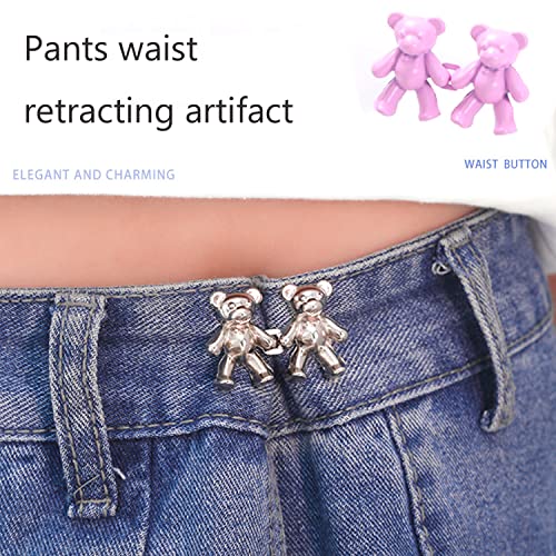 Bear Button Needle No-Sew Button Needle Jeans Extension Buckle Adjustable Button Waist God Metal Removable Button Needle (A-6Pair) #TOP2