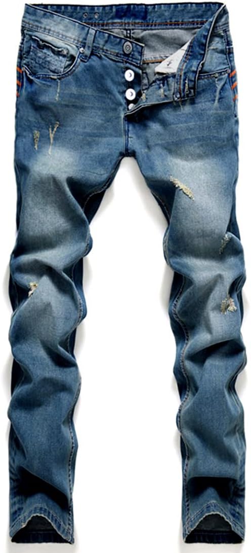 Raxest Damaged Jeans Straight Slim Denim Mens Pants Honduras Ubuy - Main Image