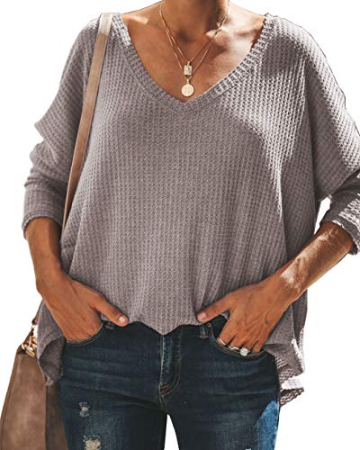iGENJUN Women's Casual V-Neck Off-Shoulder Batwing Sleeve Pullover Sweater Tops3