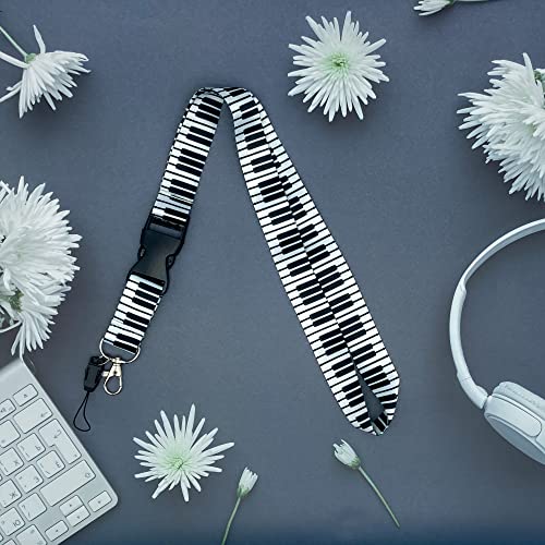 Teffice Cute Neck Breakaway Lanyards For Key,Keys,Id Badges Card Holder,Phone,Wallet, Cool Retractable Key Keychain Badge Holder Lanyard For Women, Men, Teacher,Kids,Black Music Notes White Piano #TOP2