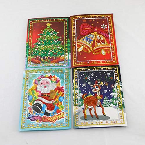 PRETYZOOM Christmas greeting card DIY 5d diamond painting card rhinestone invitation card handmade xmas decoration - 4pcs