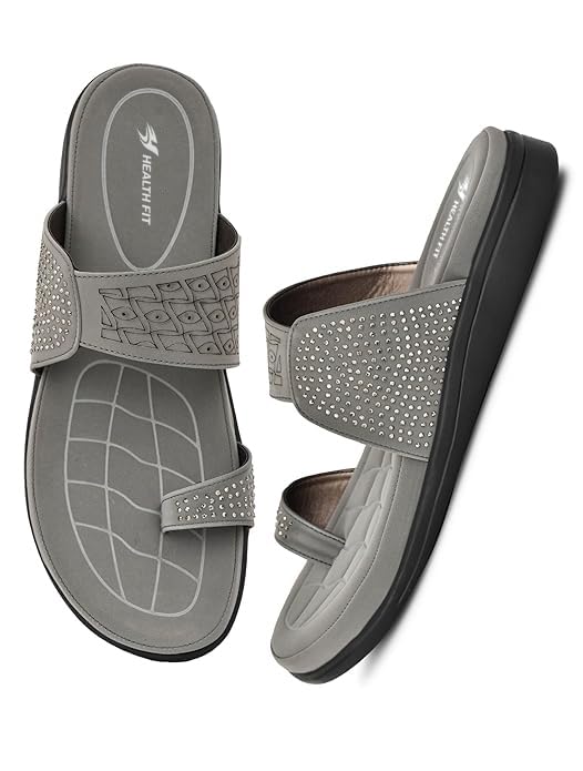 Image of HEALTH FIT EXTRA SOFT Women's Comfortable Memory Foam Doctor Slippers /Flip-Flops|Fashionable Casual & Stylish|Lightweight & Breathable|Outdoor Synthetic Casual Chappals Sandals Ladies & Girls HF24