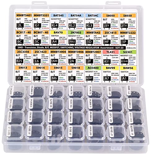 Smd Sot-23 Electronic Components Assortment, Transistors, Bjt, Mosfet, Diodes, Schottky, Switching, Voltage Regulator, 28 Types, 1400 Pcs #TOP1