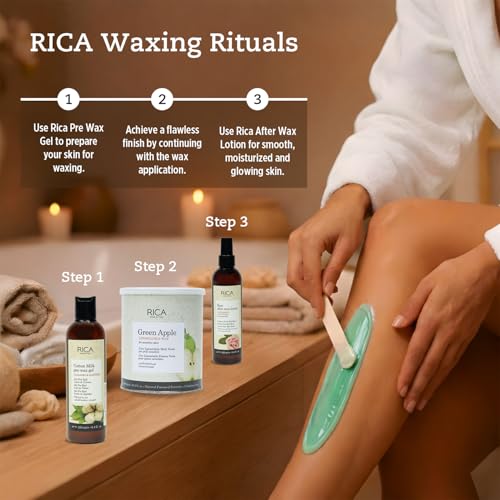 Image of Rica Green Apple Liposoluble Wax for Women Hair Removal Waxing | Painless Hair Removal for Sensitive Skin, Quick & Easy Tan Removal - 800 ml
