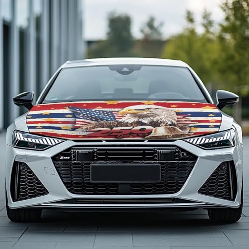 Image of 250th Anniversary USA Car Hood Cover Stretchable Polyester,Engine Cover，Elastic Fabrics Can be Washed,Car Bonnet All-Season Protection