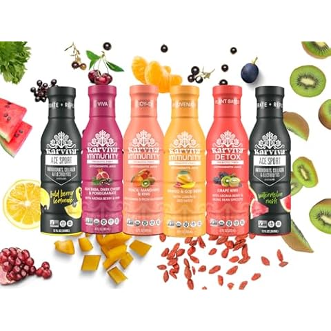 Karviva Organic Juice Cleanse & Skin Glowing Pack, Detox With NO Stomach Irritation, Prebiotic Fiber, Vitamins & Electrolytes – Ancient Remedies for Sugar Detox, Energy, Immunity & Collagen Boost – Antioxidant-Rich, Non-GMO (6 BPA-Free Bottles, 12 fl oz Each) Cover
