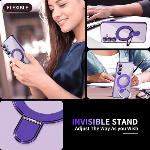 Image of Magnetic Stand & Full Camera Lens Protector Case for Samsung Galaxy S25 FE [Compatible with MagSafe][Military Drop Protective]Not Yellowing Clear Slim Soft S25 FE Phone Case for Women Men,Purple