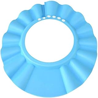 كاب بحواف لحماية وجه وعيون واذني الاطفال من الشامبو اثناء الاستحمام، ناعم وقابل للتعديل للاطفال والرضع - ازرق