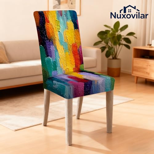 Image of Nuxovilar 2PCS Colorful Abstract Oil Paint Stretch Chair Covers