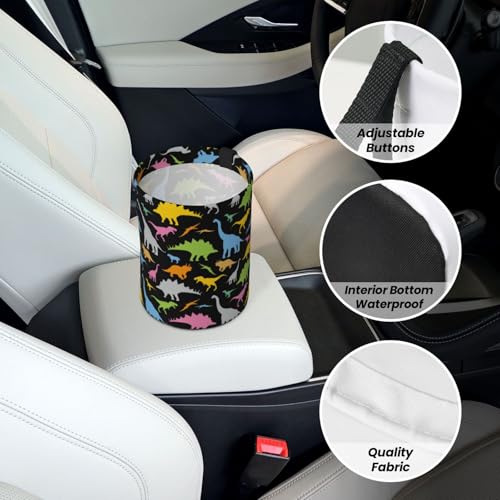 Image of Car Garbage Bag Colorful Dinosaurs Mini Car Trash Bin Portable Collapsible Waterproof Rubbish Bag for Car Accessories Back Front Seat Cup Holder