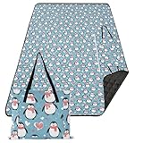 EtherSpher Christmas Penguin Heart Waterproof Beach Blanket XXL Hiking Portable Play Mat for Grass Couples Gift estera para Playa