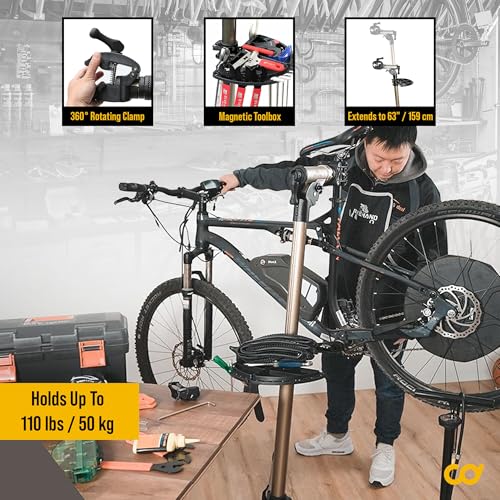 Image of BikeHand Bike Repair Stand - Home Portable Bicycle Mechanics Workstand - for Mountain MTB Road Bikes Maintenance - Max. 110 lbs