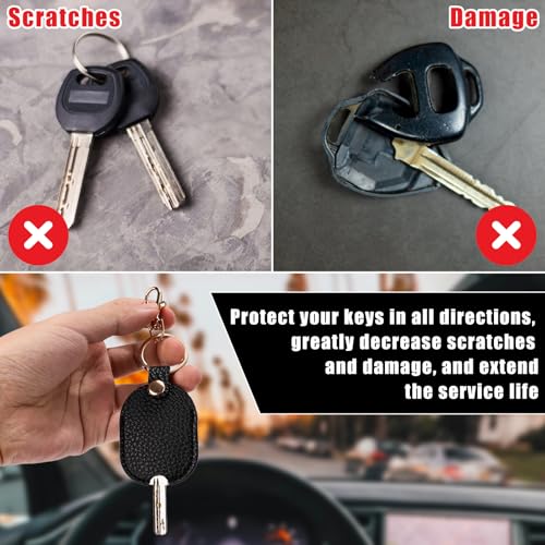 Image of NQEUEPN PU Leather Car Key Sleeve Cover, Vintage Broken Car Key Loop Replacement Keychain Protector with Keyring