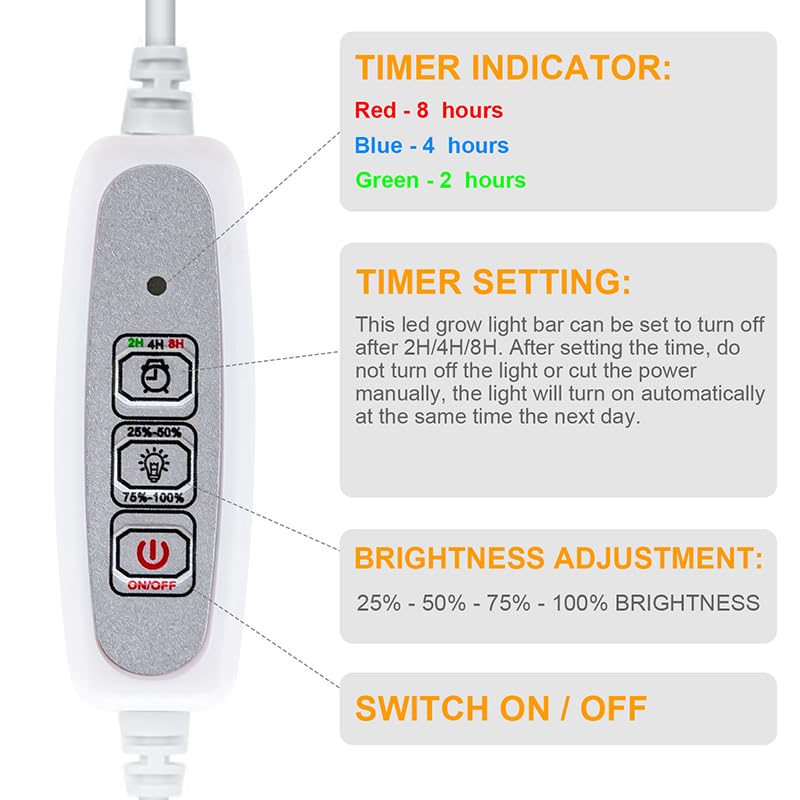 Luz LED Crecimiento, Luz Led de cultivo for interiores, lámpara Phyto con temporizador USB for plantas, lámpara LED regulable, lámparas de cultivo hidropónico de espectro completo(Grow light 4IN1)