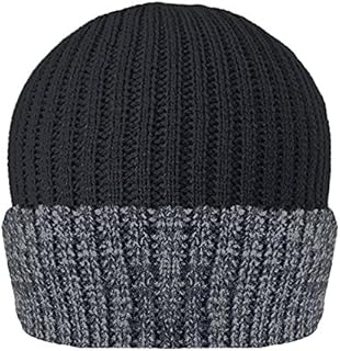 Mens Knitted Turn Up Thinsulate Thermal Winter Hat Black With Grey Trim (40g) Thinsulate