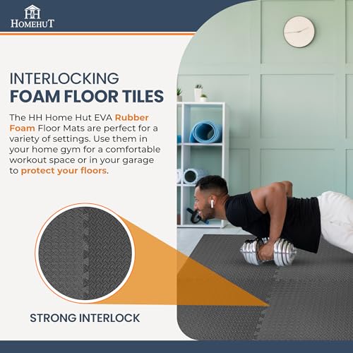 Image of Soft Foam Exercise Floor Mats, Interlocking Puzzle EVA mat tiles For Gym, Garage, Home, Office, Workouts, Yoga, Kids Play, Weights and workout Studio - 60 x 60cm (8 Mats - 32 Sq Ft)