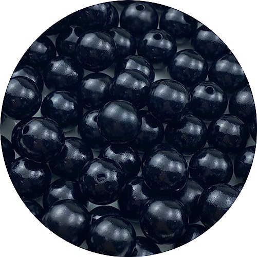 YHYPOCI 100pcs Pearl Beads for Crafts 12mm Resin Pearl for Jewelry Making Round Bulk Pearls Beads with Hole for Necklaces Bracelets Earrings Making Jewelry Decoration(Black)