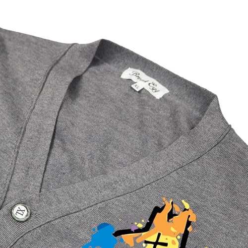 Unhappy X Graffiti Puzzle Graphic Men Cardigan Chest Printing V-Neck Cotton Button Open Front Sweater3