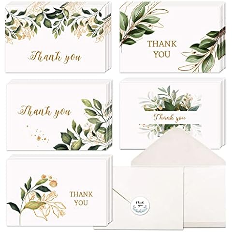 Menoeceus Thank You Cards with Envelopes&Stickers 36 Gold Foil Eucalyptus Greenery Thank You Cards for Wedding, Bridal Shower, Baby Shower, Graduation, Small Business- 4”*6” Cover