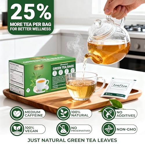 Image of LeafLea Green Tea Bags, Pure Single-Ingredient Green Tea Leaves, 40 Count