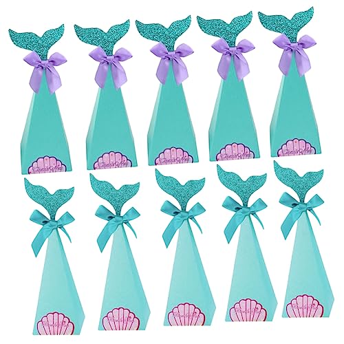 ZUNOXAZ 40個マーメイド型デザイン 結婚式用喜糖盒 お菓子バッグ パーティー用 青いマーメイド 紫色のリボン 各
