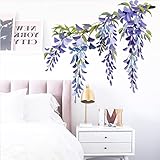 RoyoLam Wisteria Flower Wall Decals Living Room Purple Floral Wall Stickers Removable Peel and Stick