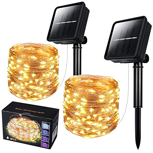 ZHIJIAN Lot de 2 guirlandes Lumineuses solaires d'extérieur, 10 m, 100 LED, 8 Modes, étanches et décoratives en Fil de cuivre pour Patio, Jardin, Portail, Cour, fête, Mariage, Noël Blanc Chaud Cover