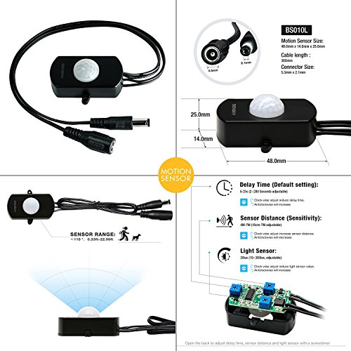 Tira LED con sensor de movimiento 8.2FT blanco frío miniatura 4