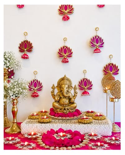 Image of Bindian Lotus Hanging Pack of 5 for Home Decor, Wall Hanging for Living Room, Pooja Room Items, Mandir Accessories, Main Door Accent, Diwali Festival Decoration, Housewarming Gift