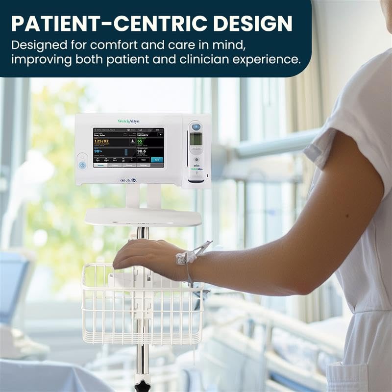 Image of VivaDiagnostics Rolling Stand Vital Signs Monitor for WE 7000 Series Connex Spot, (Monitor NOT Included), Blood Pressure Cuff Basket, Work Surface, Adjustable Pole, and Cord Organizer