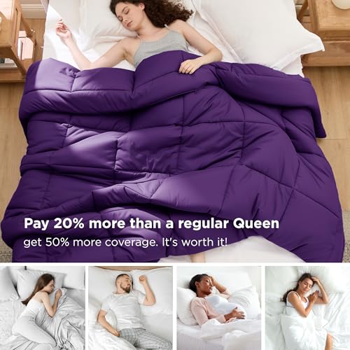 Image of Bedsure Comforter Duvet Insert - Quilted Comforters Oversize Queen Size, All Season Duvet, GentleSoft Down Alternative Bedding Blanket, with 8 Tabs, Gifts for Women /Men, Purple, Oversize Queen 98x98