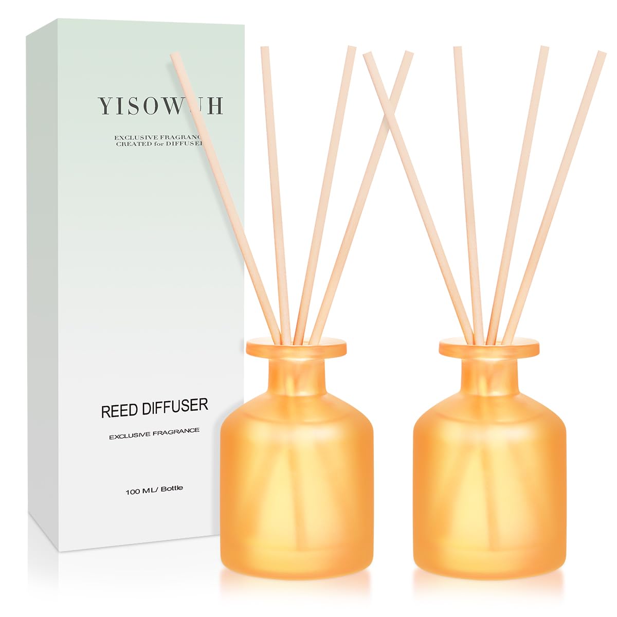 Yisowuh Reed Diffusore - Citrus 3.38Oz (100Ml) 2 Pack Olio Essenziale Reed Set Diffusore Con 8 Bastoni, Profumo Di Lunga Durata Per La Casa, Bagno, Camera Da Letto, Arredamento, Regali-image