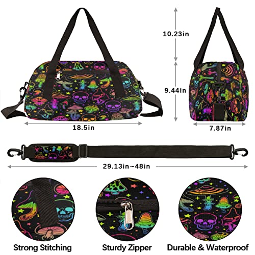 AUUXVA Rainbow Skull Mushroom Kids Duffle Bag for Boys Girls Dance Bag,Halloween Star Sport Gym Bags Overnight Travel Bags Teen Kids Weekender Bag for School Practice Gymnastic Ballet4