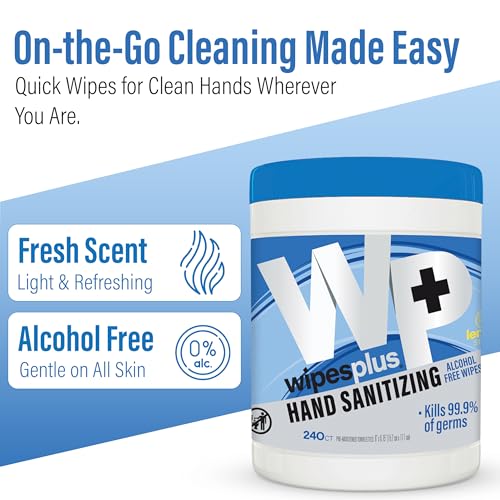 Image of WIPESPLUS Hand Sanitizing Wipes Canister Alcohol Free for Home and Business, 240 Count