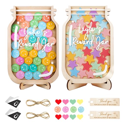 Image of 2 Pack Reward Jar for Kids Smiley Face Star Token Magnetic Teacher Classroom Board Potty Training Toddlers Home Incentive Good Behavior Management Tools Back to School for Boys Girls