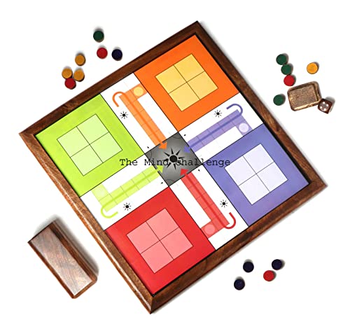 The Mind Challenge Wooden Ludo Travel Board Games Educational and Fun Games Set Best Birthday Gift for Adults and Kids (Large) (14×14 Inches)