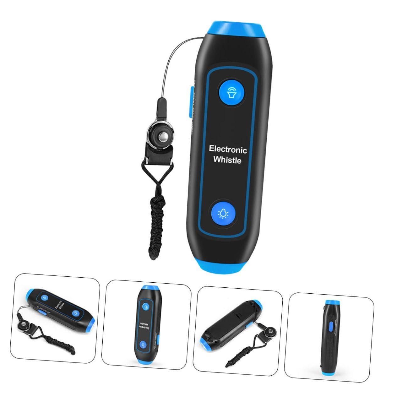 DECHOUS Sifflet Électronique D'arbitre Multifonction 3 Tons en Abs Bleu avec LED Sos Lampe Torche, Cordon Inclus, pour Entraîneurs, Arbitres, Camping et Sécurité Extérieure